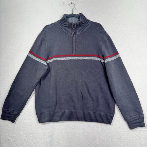 Eddie Bauer 1/4 Zip Charcoal Gray 90's Stripe Pullover Cotton Sweater Men’s XL - Picture 1 of 5